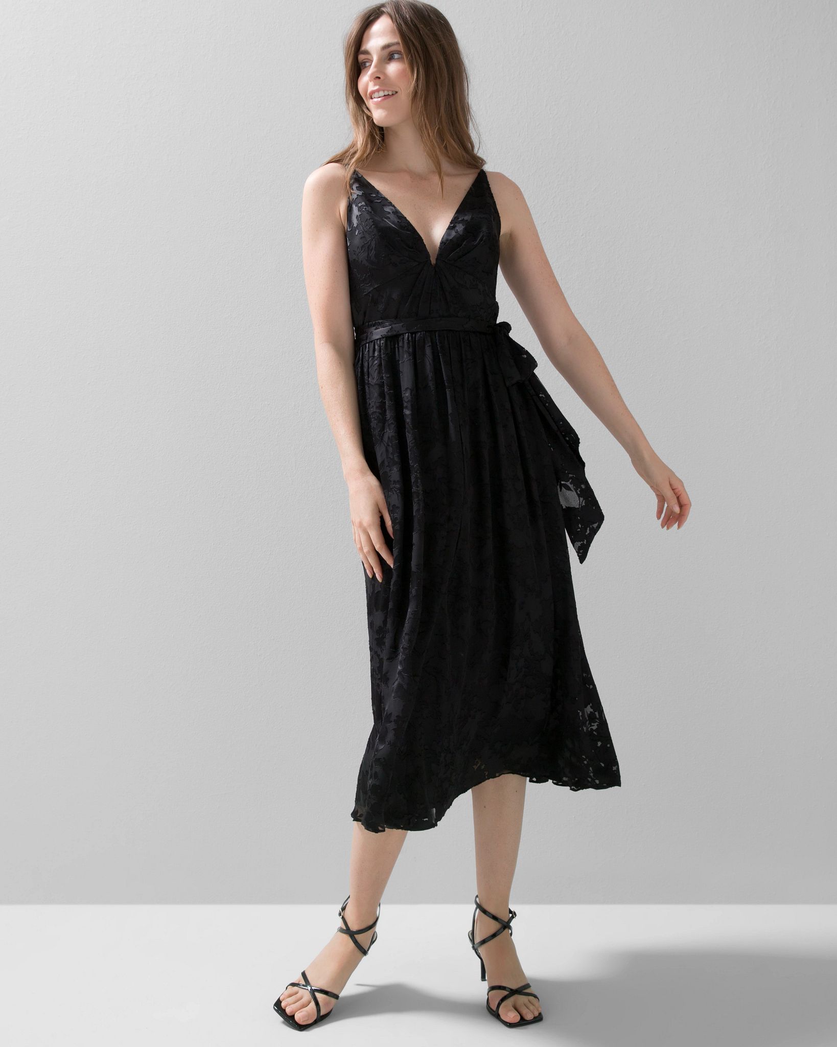 Deep v midi dress store